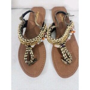 Maurices 9M Women's Orange Blue Bangle Strappy Flats Silver Accents Slingback